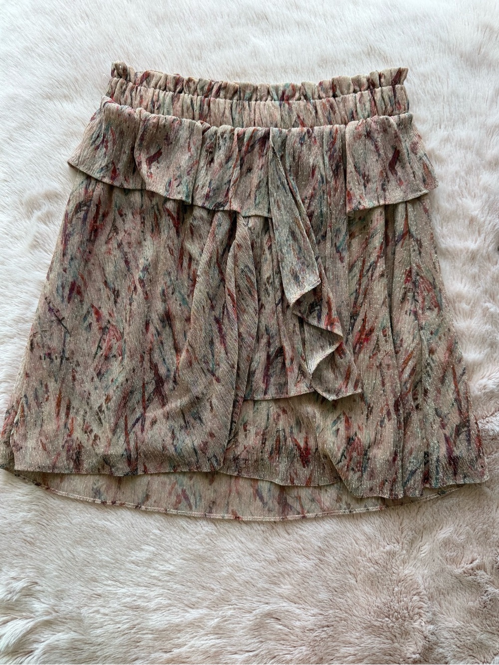 IRO Beige Multicolor Ruffle High-Low Skirt